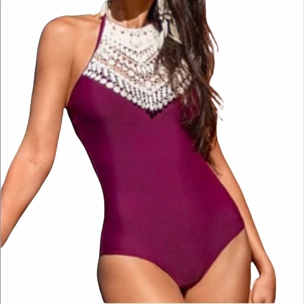 🆕 Maroon one piece swimsuit size M NWOT